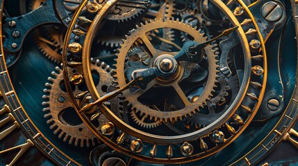 Obraz premium Intricate details of an antique mechanical clock, captured in stunning high-resolution photography.