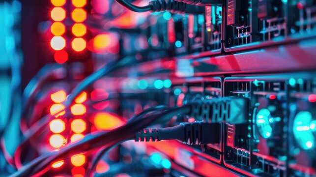 Many wires serving specific functions in a computer s server room