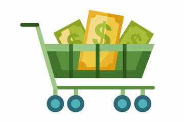 A shopping cart filled with money. Vector art illustration (31).svg, A shopping cart filled with money. Vector art illustration