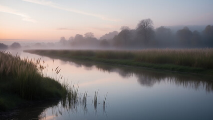 Misty Morning River Landscape