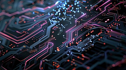 A digital profile of a female figure is formed by abstract circuitry lines with glowing red and blue highlights on a dark background.