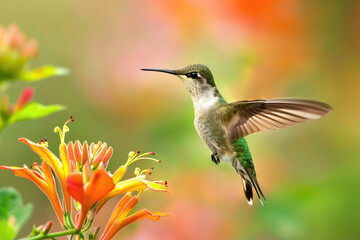 Fototapeta premium Hummingbird flying next to beautiful flower