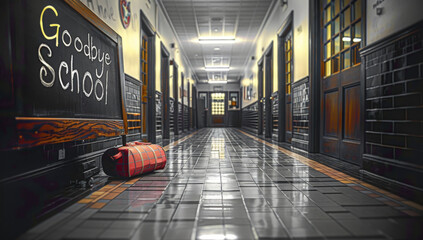 Greeting cards backgrounds with space for text on a school theme. Teacher's Day. Goodbye, school. Beginning and end of the school year. Blurred background