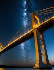 Milky Way over a bridge. AI.