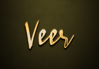 Old gold text effect of Hindi name Veer with 3D glossy style Mockup.