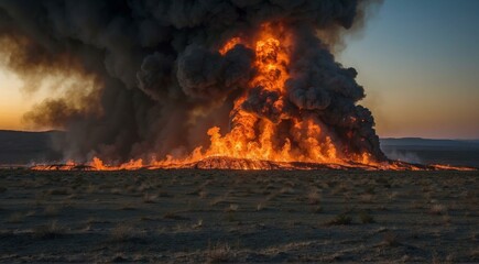 Fototapeta premium Firefighters battle a wildfire in the desert. AI.