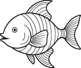 Fototapeta premium Cute Fish line art illustration icon design, solid white background 
