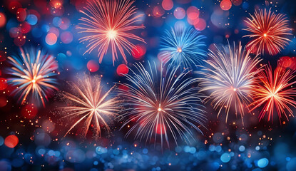 Naklejka premium colorful red white and blue independence day fireworks