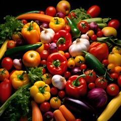 Assorted fresh vegetables on a dark background, vibrant colors, healthy food concept. food...