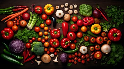 Assorted fresh vegetables on a dark background, vibrant colors, healthy food concept. food...