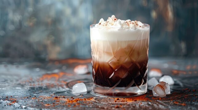 Detailed Close Up of White Russian Cocktail with Space for Text