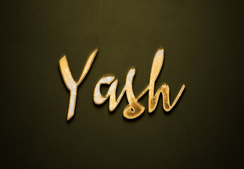Old gold text effect of Hindi name Yash with 3D glossy style Mockup.