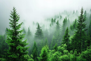 Fototapeta premium Enchanting Misty Forest Landscape for Tranquil Nature Background and Nature-Themed Design Project