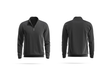 Blank black quarter zip sweater mockup, front and back view © Alexandr Bognat