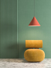 Memphis style conceptual interior room 3d illustration