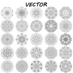 25 ornamental mandalas, vector illustrations. Set of isolated objects 2.