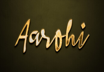 Old gold text effect of Hindi name Aarohi with 3D glossy style Mockup.