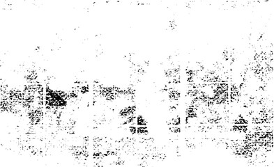 Monochrome texture composed of irregular graphic elements. Distressed uneven grunge background. Abstract vector illustration. Overlay for interesting effect and depth. Isolated on white background.