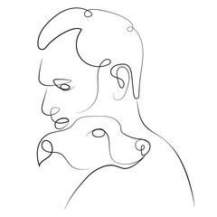 line drawing of a man hugging his dog showing love for her pet, for logos, various designs and posters