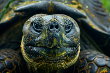 Obraz premium A Tortoise's World: A Close Up of a Giant Tortoise's Face in the Galapagos Islands