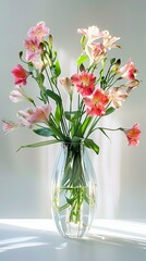 Vase with flowers: Alstroemeria, white background.
