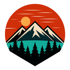 Vintage Mountain and Forest Illustration for Retro T-Shirt Design