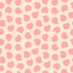 Seamless pattern with hand drawn pink seashell on light pink background. Template for print, fabric, greeting card and invitation. Vector illustration