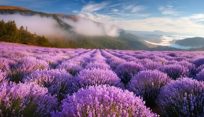 Obraz premium Field of lavender with mountains in background