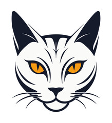 Cat black and white with yellow eyes, isolated for logo, symbol or emblem