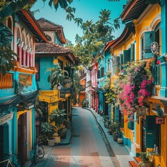Fototapeta premium Online shopping website with vibrant images of exotic travel destinations, offering vacation packages and travel accessories