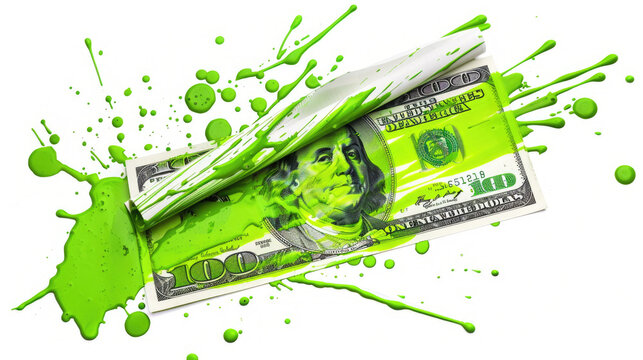 A smear of green paint on a dollar bill. Currency money financial concept. Transparent background or PNG file. - Powered by Adobe