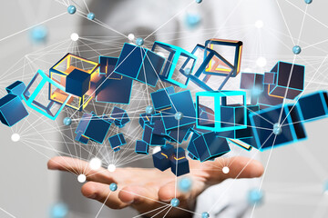 network holding in hand 3d connection data