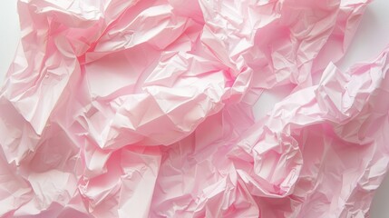 Fototapeta premium Pink wrinkled paper on a white backdrop
