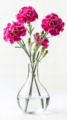 Vase with flowers: Carnation, white background.