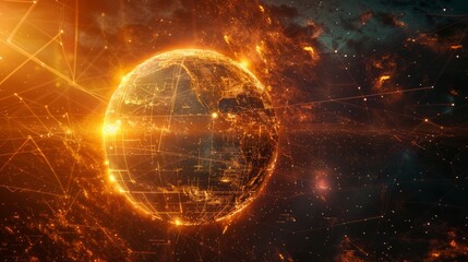 Obraz premium Earth Communication Network for Global Digital Exchange with Light and Epic Eclipse