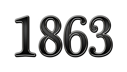 black metal 3d design of number 1863 on white background.