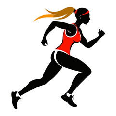 Silhouette of Runner Athlete Girl on White Background