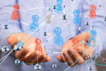 Global network. Blockchain. 3D illustration. Neural networks and artificial intelligence. Abstract