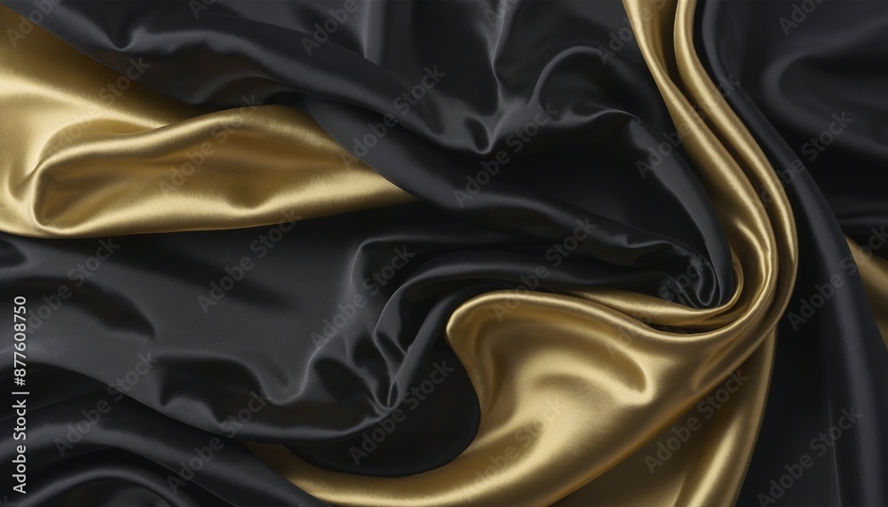 Wall mural Elegant Black and Gold Silk Drapery with Rippled Waves