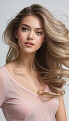 A stunning model showcasing elegance in a pink dress posing in a studio illustration