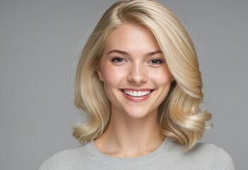 Fototapeta premium Portrait of a stylish and natural young woman with long blond hair, exuding beauty and confidence, isolated on white background