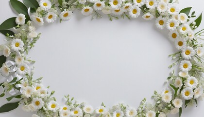 Romantic floral wedding invitation card with white background and top view photography