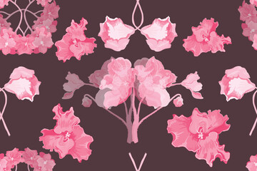 Seamless pattern with house plants in full bloom