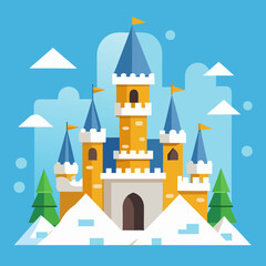 Snow Castle Wonderland Vector Illustration of a Magical Snow Fortress