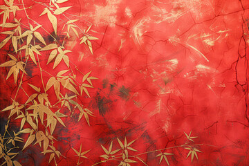 Fototapeta premium Golden Bamboo Deconstructed: Minimalist Red Wallpaper in 8K HD Lith Printing