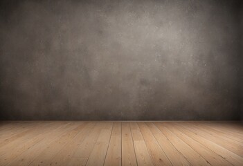 Brown parquet floor and blank wall in a vintage interior design