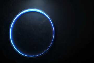 Modern Digital Interface Design Element: Glowing Blue Circular Frame on Black Background