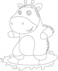Giraffe Surfer Surfboard Animal Vector Graphic Art Illustration