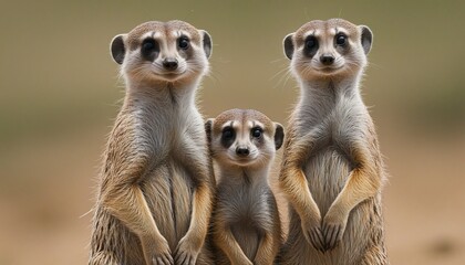 Fototapeta premium Surviving together: African meerkat family in the wild wilderness