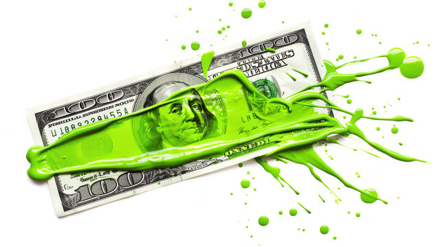 A smear of green paint on a dollar bill. Currency money financial concept. Transparent background or PNG file. - Powered by Adobe